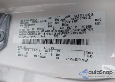 2018 Lincoln Mkc Select z USA, uszkodzony, nr VIN 5LMCJ2D90JUL11848